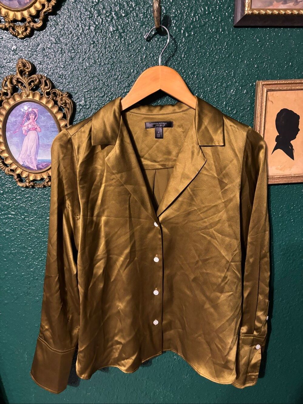 Banana Republic Green Button Up 100% Silk Sz Small